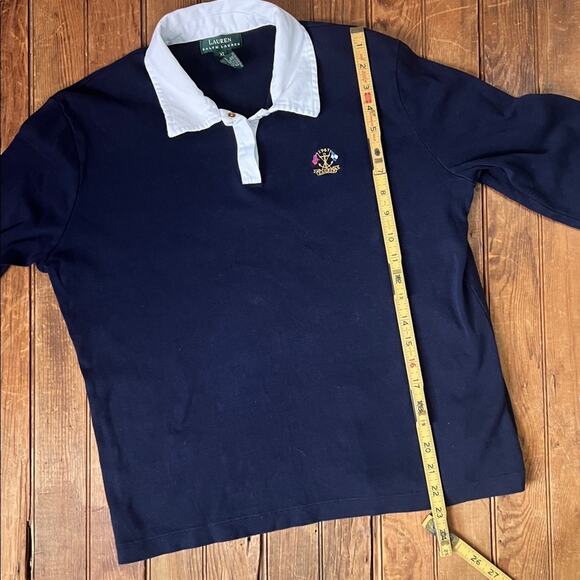 Women’s Ralph Lauren polo top classic Dark Blue long sleeve Polo White Collar - Picture 4 of 6